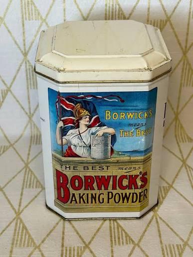 Octagonal Borwick's tin with Britannia illustration
