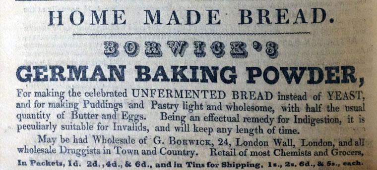 1848 newspaper advertisement for Borwick's baking powder