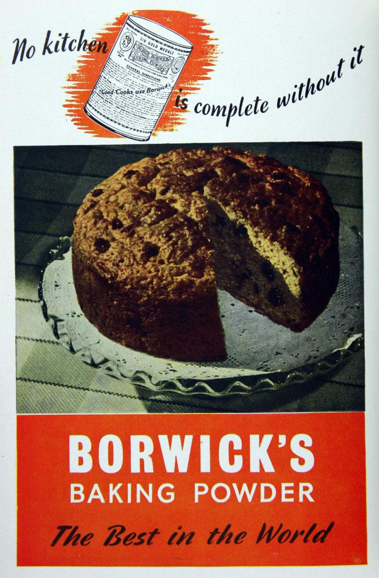 1947 colour advertisement: Borwick's Baking Powder, The Best in the World